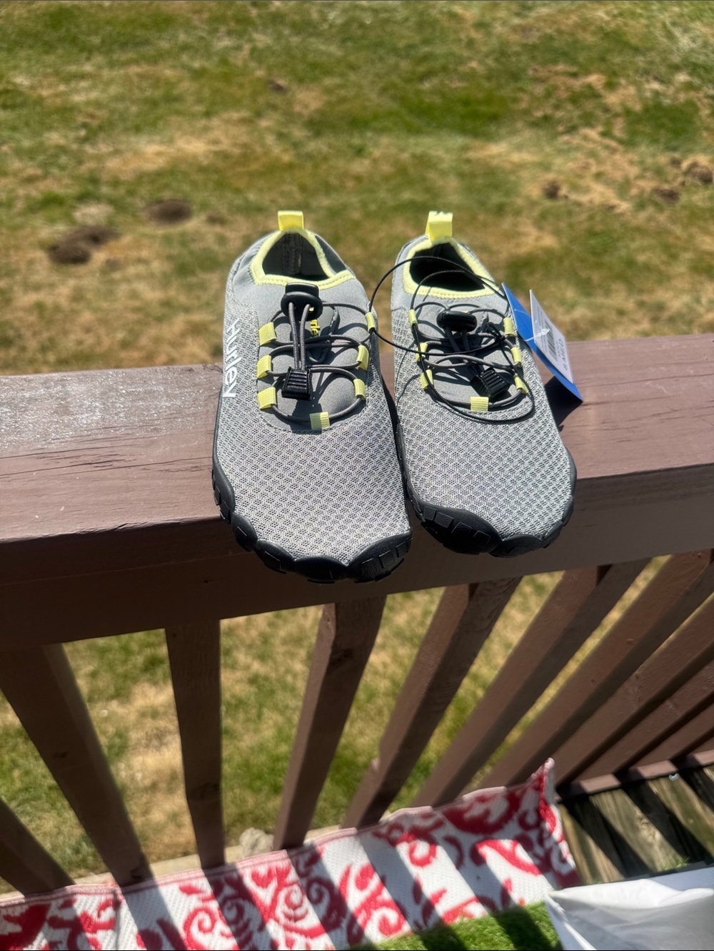 Hurley Gray and Green-Yellow Mesh Slip-On Sneakers